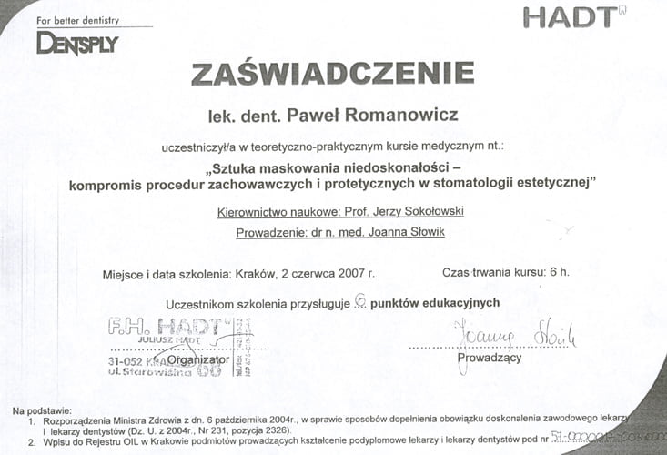 Paweł Romanowicz certyfikat 7