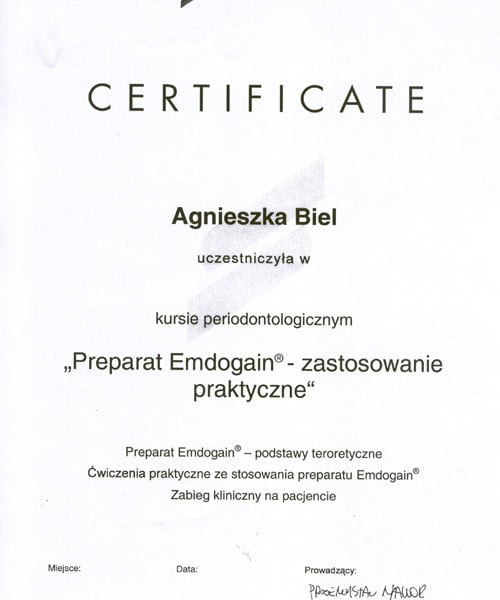 Agnieszka Biel-Wiendlocha certyfikat 13