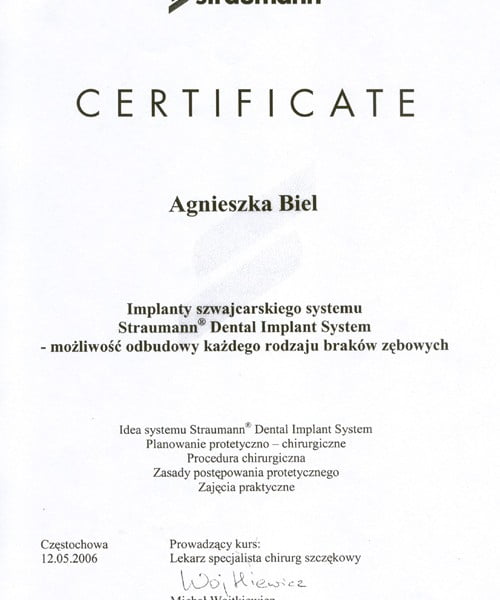 Agnieszka Biel-Wiendlocha certyfikat 15