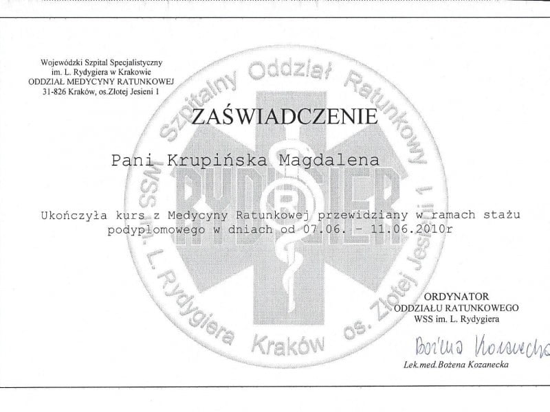 Magdalena Krupińska certyfikat 14