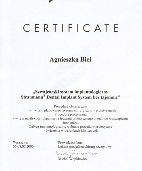 Agnieszka Biel-Wiendlocha certyfikat 16