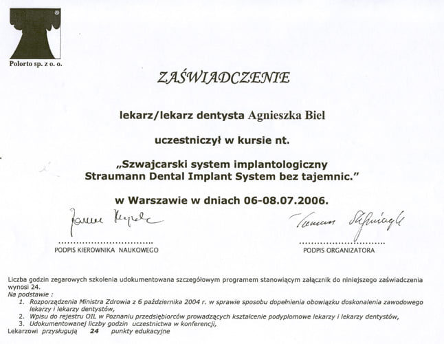 Agnieszka Biel-Wiendlocha certyfikat 18