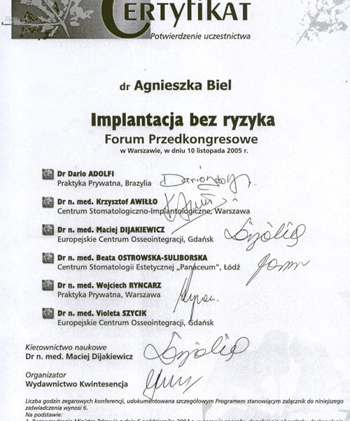 Agnieszka Biel-Wiendlocha certyfikat 19