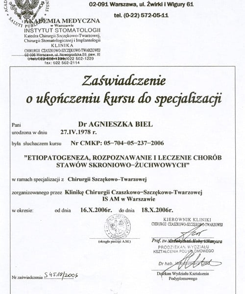 Agnieszka Biel-Wiendlocha certyfikat 22