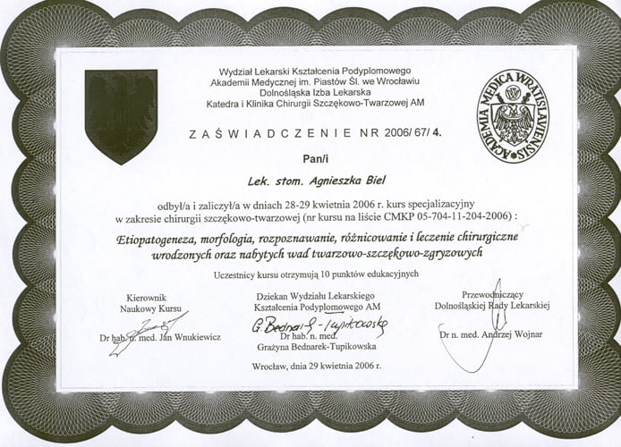 Agnieszka Biel-Wiendlocha certyfikat 23