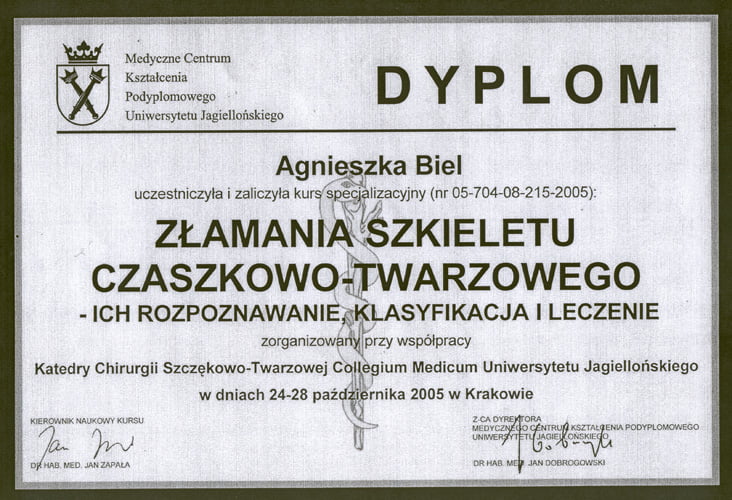 Agnieszka Biel-Wiendlocha certyfikat 25