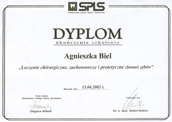 Agnieszka Biel-Wiendlocha certyfikat 26
