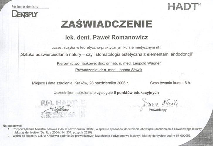 Paweł Romanowicz certyfikat 1