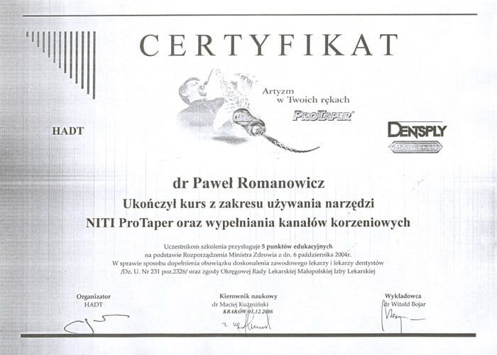 Paweł Romanowicz certyfikat 4