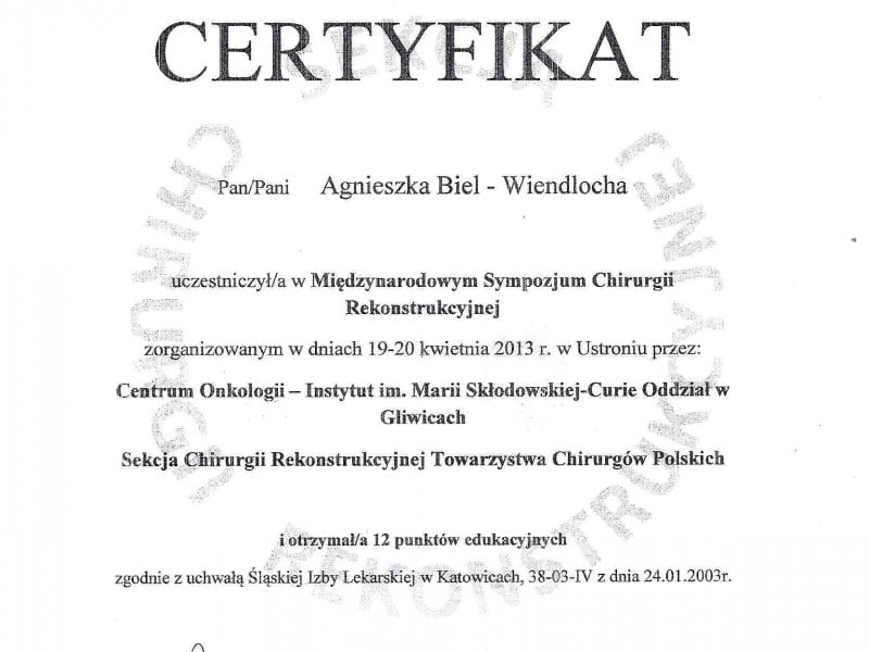 Agnieszka Biel-Wiendlocha certyfikat 7