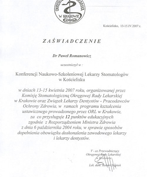 Paweł Romanowicz certyfikat 5