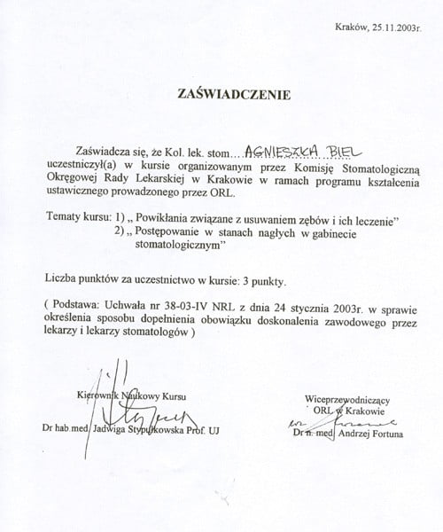 Agnieszka Biel-Wiendlocha certyfikat 9