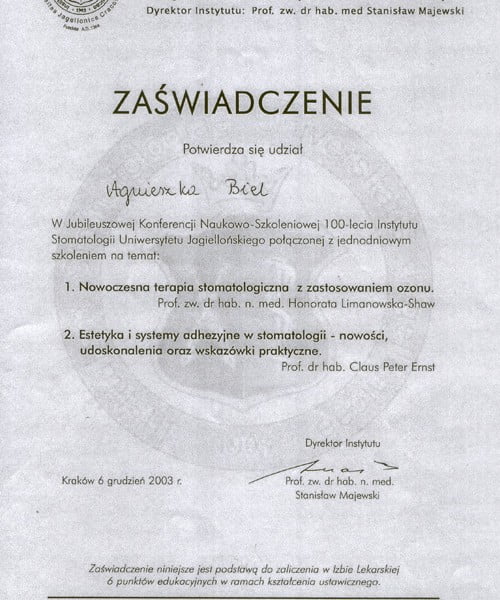 Agnieszka Biel-Wiendlocha certyfikat 10