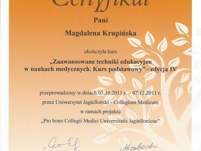 Magdalena Krupińska certyfikat 7