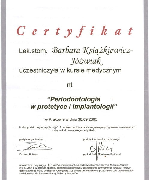 Barbara Książkiewicz-Jóźwiak certyfikat 17