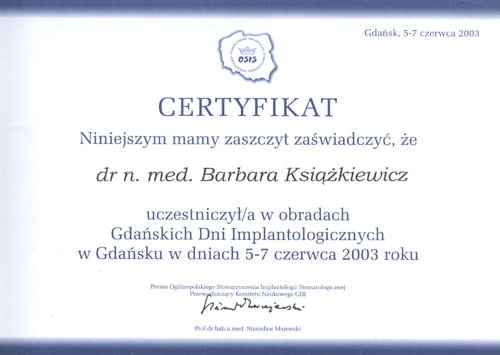 Barbara Książkiewicz-Jóźwiak certyfikat 20