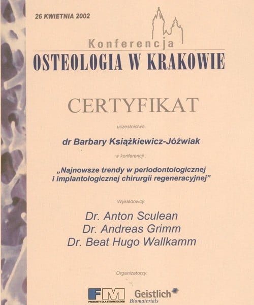Barbara Książkiewicz-Jóźwiak certyfikat 22