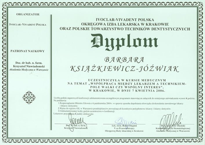Barbara Książkiewicz-Jóźwiak certyfikat 28