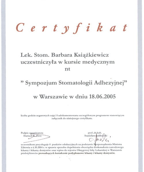 Barbara Książkiewicz-Jóźwiak certyfikat 40