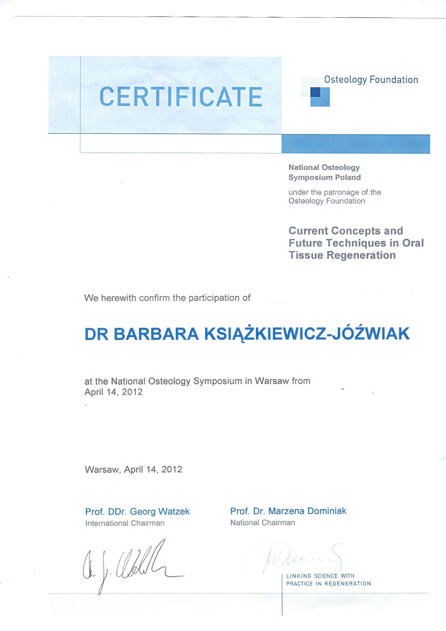 Barbara Książkiewicz-Jóźwiak certyfikat 46