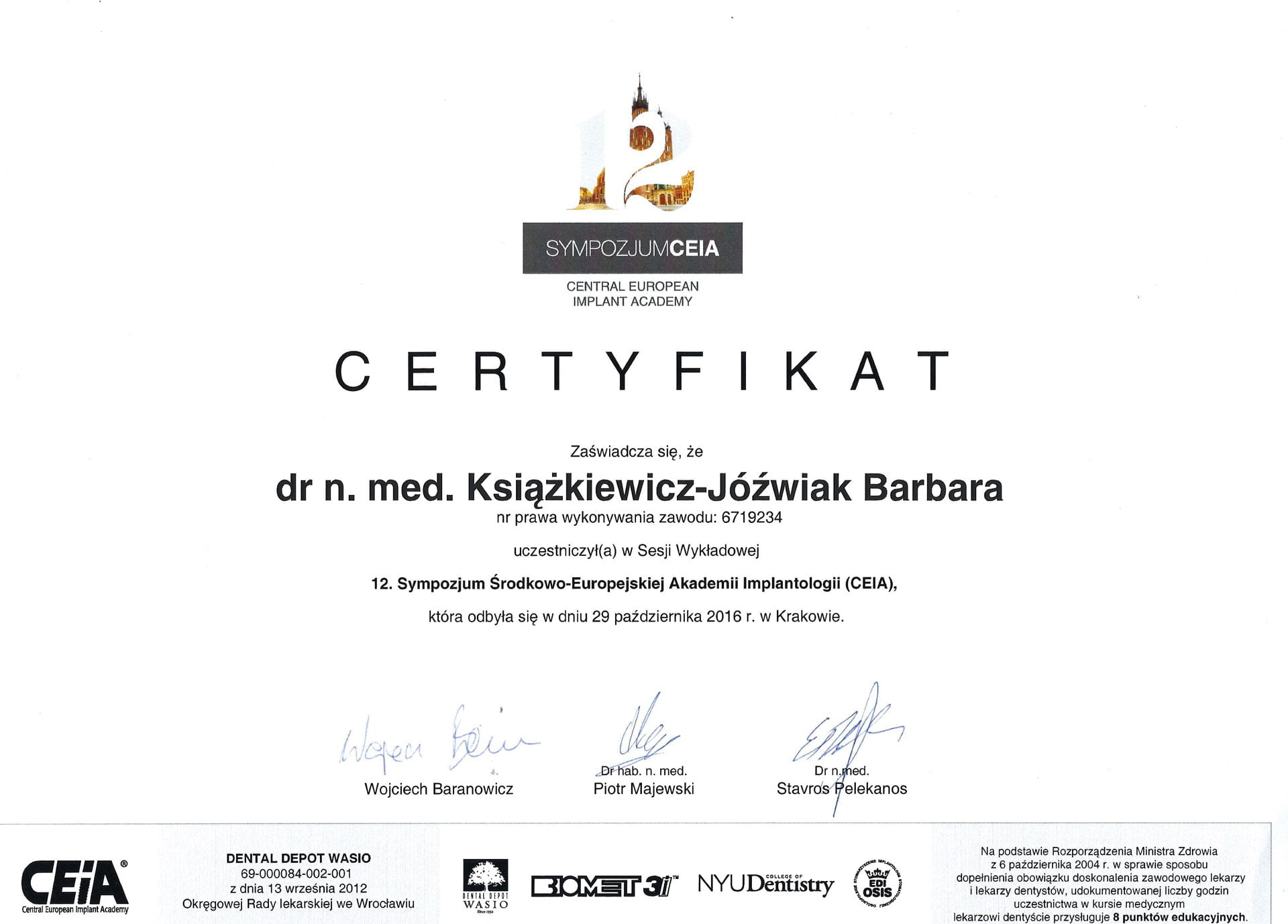Barbara Książkiewicz-Jóźwiak certyfikat 50