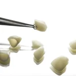 Gotowe korony porcelanowe i pęseta stomatologiczna